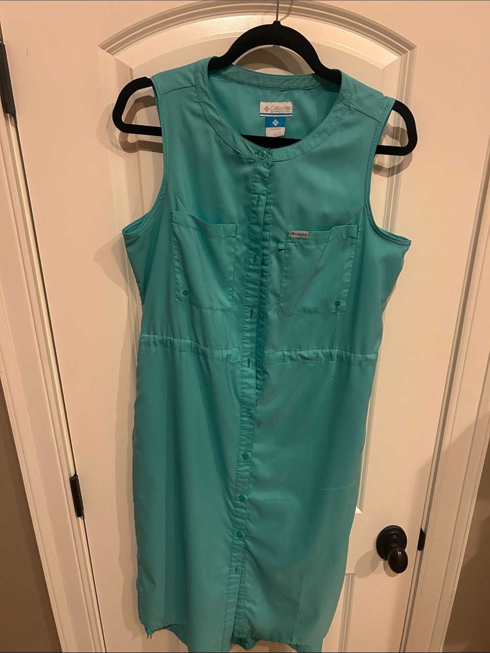 Columbia Teal Sleeveless Button-Front Shirt Dress
